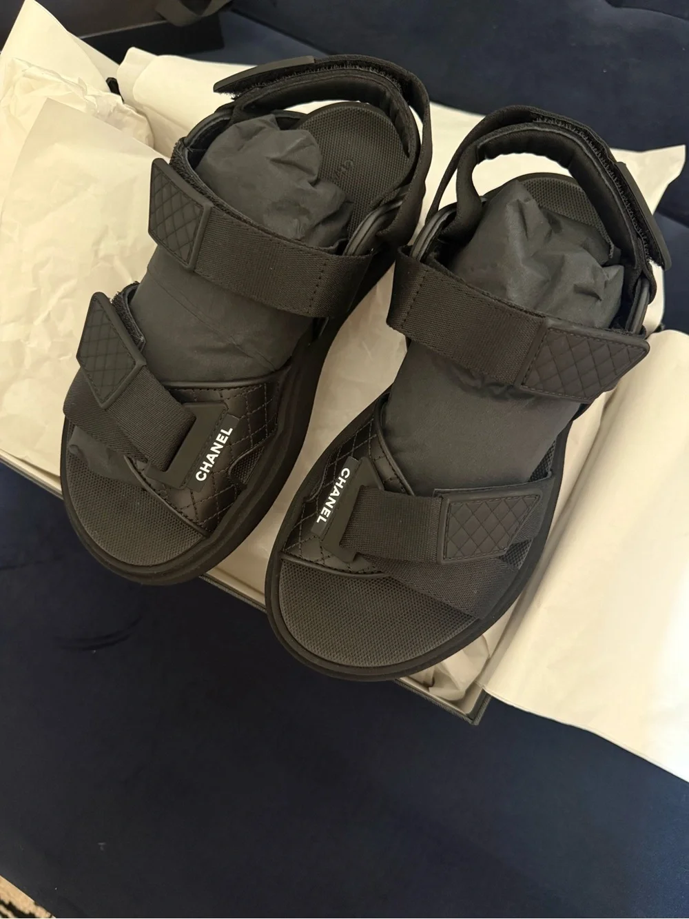 CHANEL Black Quilted Strap Sandals